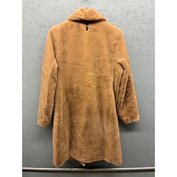 DKNY‎ Womens M Tan Faux Fur Coat Button Front Collar Soft Plush Winter Jacket - Picture 13 of 15